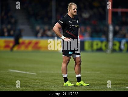 Barnett, Großbritannien. 23rd Januar 2022. Heineken Challenge Cup. Saracens V London Irisch. StoneX Stadium. Barnett. Vincent Koch (Sarazenen). Kredit: Sport In Bildern/Alamy Live Nachrichten Stockfoto