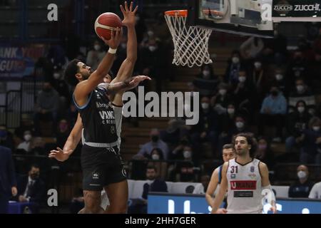 PalaRadi, Cremona, Italien, 23. Januar 2022, Jalen Harris (Vanoli Cremona) während der Vanoli Basket Cremona gegen Umana Reyer Venezia - Italienische Basketball A Serie Championship Stockfoto