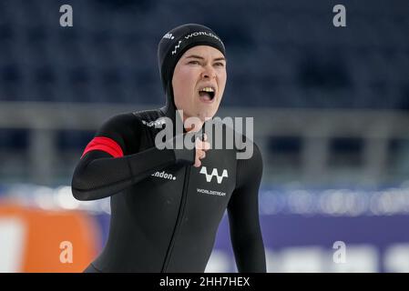 HEERENVEEN, NIEDERLANDE - 23. JANUAR: Dione Voskamp vom Team Worldstream im Rahmen 1000m des NK Allround & Sprint 2022 am 23. Januar 2022 in Heerenveen, Niederlande (Foto: Douwe Bijlsma/Orange Picles) Stockfoto