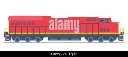 Lokomotive, Schienenfahrzeug zum Ziehen von Zügen. Eisenbahn-Motor, Energie, Bewegung oder Macht zu produzieren, schieben Kraft und Bewegung. Vektorgrafik flach illustrat Stock Vektor