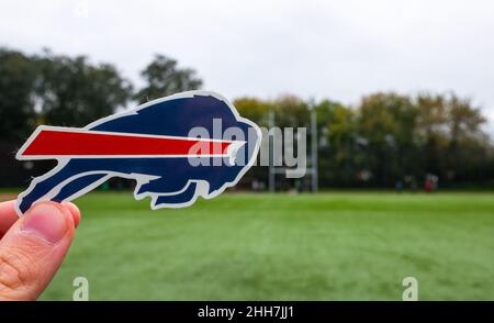 16. September 2021, Buffalo, New York. Emblem Ein professionelles American Football Team Buffalo Bills in der Buffalo Metropolitan Area in den Sportarten basiert Stockfoto