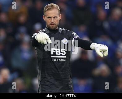 Leicester, Großbritannien. 23rd Januar 2022. Kasper Schmeichel aus Leicester City während des Premier League-Spiels im King Power Stadium, Leicester. Bildnachweis sollte lauten: Darren Staples/Sportimage Credit: Sportimage/Alamy Live News Stockfoto
