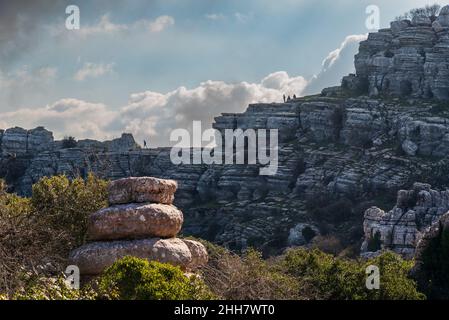 Naturgebiet El Torcal de Antequera, Landschaft aus Karststein, geformt durch das Wetter. Stockfoto