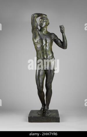 Die Bronzezeit (L'Age d'airain) modelliert 1876, gegossen ca. 1906 Auguste Rodin die ausbrechende Skulptur The Age of Bronze von French Rodin sorgte für einen kritischen Skandal wegen ihres extremen Naturalismus und mehrdeutigen Gegenstands. Die Skulptur, die über einen Zeitraum von achtzehn Monaten gestaltet wurde und auf einem Live-Modell basiert, zeigt einen schwebenden Moment menschlichen Erwachens, entweder zum Leiden oder zur Freude. 1877 erstmals in Brüssel mit dem Titel der eroberte Mann (Le Vaincu) ausgestellt, wurde es später im selben Jahr in Paris mit seinem aktuellen Titel gezeigt. Rodin förderte den Multipls der Arbeit Stockfoto