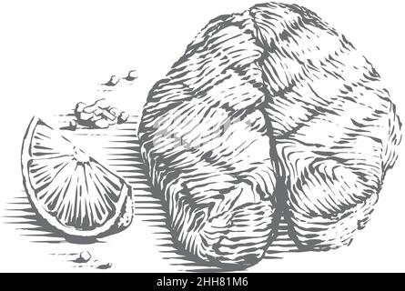 Fisch Steak Hand Zeichnung Skizze Gravur Illustration Stil Stock Vektor