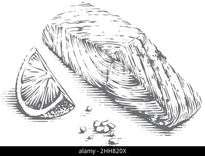 Fisch Steak Hand Zeichnung Skizze Gravur Illustration Stil Stock Vektor
