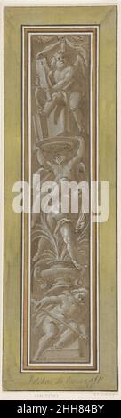 Zwei Pilaster mit weißem Putti auf hellbraunem Boden 1575–1640 Giovanni Mauro della Rovere Italienisch. Zwei Pilaster mit weißem Putti auf hellem Boden 346124 Stockfoto