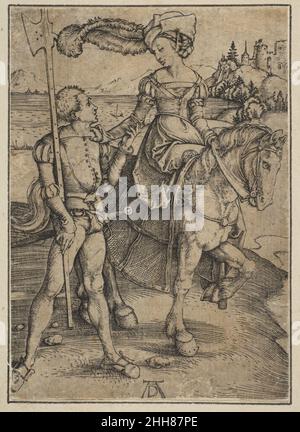 Die Dame auf dem Pferderacken und das Lansquenet Ca. 1497 Albrecht Dürer Deutsch. Die Dame auf dem Pferderacken und das Landskenet 391084 Stockfoto