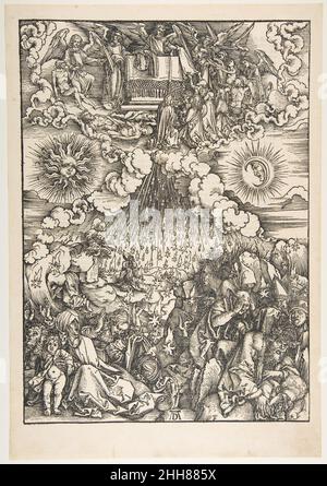 Die Eröffnung des Fünften und Sechsten Siegeles, aus der Apokalypse 1498 Albrecht Dürer Deutsch. Die Eröffnung des Fünften und Sechsten Siegels, aus der Apokalypse 388120 Stockfoto