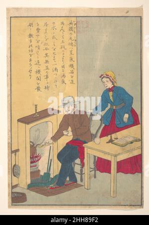 Leben großer Völker des Abendlandes (Taisei ijin den): James Watt (1736–1819) ca. 1870 nicht identifizierter Künstler. Leben der Großen Völker des Abendlandes (Taisei ijin den): James Watt (1736–1819). Nicht identifizierter Künstler. Japan. Ca. 1870. Holzschnitt; Tinte und Farbe auf Papier. Meiji-Periode (1868–1912). Ausdrucke Stockfoto