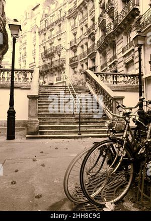 Rue Gauthier Treppe und Gaslampen, Paris Stockfoto