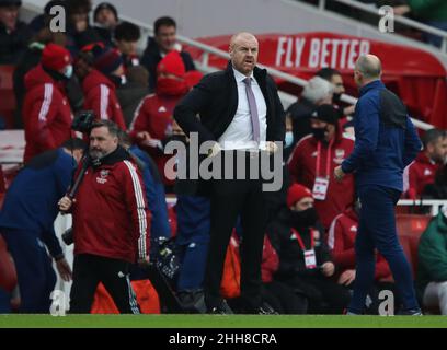 LONDON, ENGLAND - 23. JANUAR: Burnley-Manager Sean Dyche vor dem Premier League-Spiel zwischen Arsenal und Burnley im Emirates Stadium am 23. Januar 2022 in London, Großbritannien. (Foto nach MB-Medien) Stockfoto