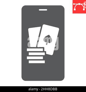 Casino-App Glyphen-Symbol, Wette und Glück, Online-Poker-Vektor-Symbol, Vektorgrafiken, bearbeitbarer Strich solid sign, eps 10. Stock Vektor