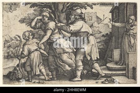 Abraham schickt Hagar und Ismael weg: Abraham hält ein Gefäß, während Hagar und Ismael vor ihm herschreiten, aus der Serie 'die Geschichte Abrahams' um. 1543 Georg Pencz Deutsch. Abraham schickt Hagar und Ismael weg: Abraham hält ein Gefäß, während Hagar und Ismael vor ihm herschreiten, aus der Serie 'die Geschichte Abrahams' 399037 Stockfoto