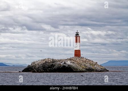 Les Eclaireurs Leuchtturm - der Leuchtturm am Ende der Welt, im Beagle-Kanal in der Nähe von Ushuaia, Feuerland, Südargentinien Stockfoto