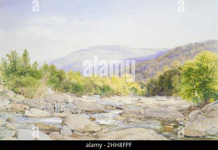 Landschaft: Blick auf Catskill Creek 1867 John William Hill American, Born England. Landschaft: Blick auf Catskill Creek. John William Hill (Amerikaner (geb. England), London 1812–1879 West Nyack, New York). Amerikanisch. 1867. Aquarell, Gouache und Graphit auf cremefarbenem Gewebspapier Stockfoto