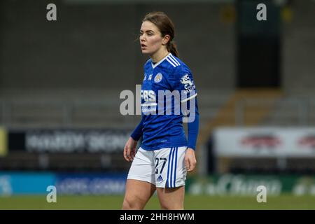 Burton, Großbritannien. 23rd Januar 2022. Burton, England, 23rd. Januar 20 Shannon O'Brien (27 Leicester City) schaut im WSL-Spiel zwischen Leicester City und Aston Villa im Pirelli-Stadion Gareth Evans/SPP nach Quelle: SPP Sport Pressefoto. /Alamy Live News Stockfoto