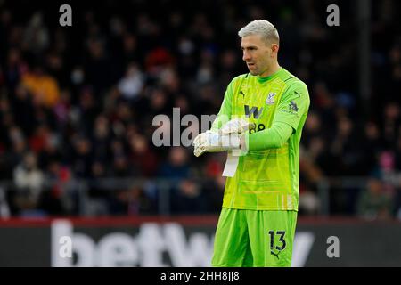 London, Großbritannien. 23rd Januar 2022. Vicente Guaita von Crystal Palace während des Premier League-Spiels zwischen Crystal Palace und Liverpool im Selhurst Park, London, England am 23. Januar 2022. Foto von Carlton Myrie. Nur zur redaktionellen Verwendung, Lizenz für kommerzielle Nutzung erforderlich. Keine Verwendung bei Wetten, Spielen oder Veröffentlichungen einzelner Clubs/Vereine/Spieler. Kredit: UK Sports Pics Ltd/Alamy Live Nachrichten Stockfoto