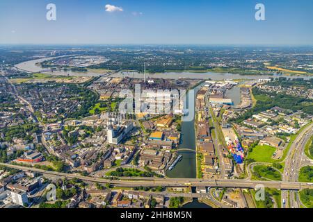 Luftaufnahme, Außenhafen und Parallelhafen, Rhein, Neuenkamp, Duisburg, Ruhrgebiet, Nordrhein-Westfalen, Deutschland, DE, Europa, Hafen, ae Stockfoto
