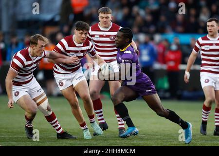 NEWCASTLE ON TYNE, 23rd. JANUAR Gideon Boafo von Newcastle Thunder in Aktion während des Freundschaftsspiel zwischen Newcastle Thunder und Wigan Warriors im Kingston Park, Newcastle am Sonntag, den 23rd. Januar 2022. (Kredit: Will Matthews | MI News) Kredit: MI News & Sport /Alamy Live News Stockfoto