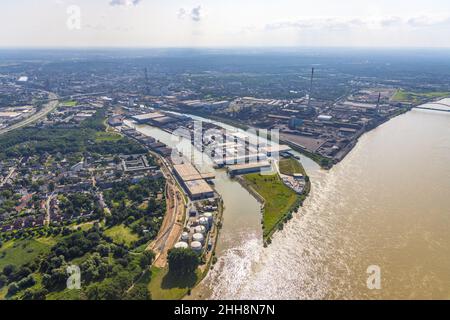 Luftaufnahme, Außenhafen und Parallelhafen, Rhein, Neuenkamp, Duisburg, Ruhrgebiet, Nordrhein-Westfalen, Deutschland, DE, Europa, Hafen, ae Stockfoto