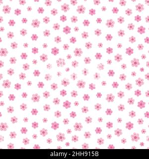 Niedliche rosa Blüten nahtloses Muster. Vektor endlose weißen Hintergrund mit Sakura Blüte. Frühlingsdessin mit floralen Elementen. Stock Vektor