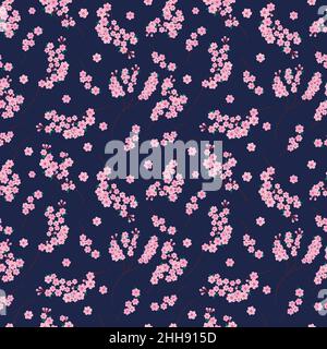 Sakura Blumen nahtloses Muster. Vektor endlose dunkle Hintergrund mit Sakura Blüte. Frühlingsdessin mit floralen Elementen Stock Vektor