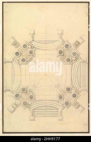 Grundriss für Catafalque für Johann Wilhelm, Graf Palatin des Rheins (d. 1716). Ca. 1716 Workshop von Giuseppe Galli Bibiena Italienisch. Grundriss für Catafalque für Johann Wilhelm, Graf Palatin des Rheins (d. L 1716, S. 344408 Stockfoto
