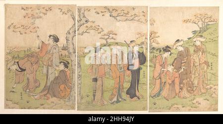 Frauen und Kinder sehen die Kirschblüten in Gotenyama Ca. 1787 Katsukawa Shunchō Japanisch. Frauen und Kinder, die die Kirschblüten bei Gotenyama 54952 betrachten Stockfoto