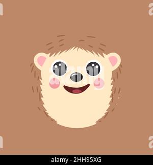 Niedliche Igel Porträt Quadrat Lächeln Kopf Cartoon runde Form Tier Gesicht, isoliert Avatar Charakter Vektor Symbol Illustration. Flaches einfaches handgezeichnetes Poster für Kinder, Karten, T-Shirts, Babykleidung Stock Vektor
