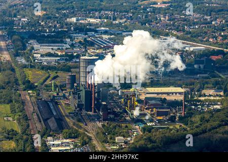 Luftaufnahme, Kokerei Prosper, Wasserdampf, Koksabschrecken, ArcelorMittal, Bottrop, Ruhrgebiet, Nordrhein-Westfalen, Deutschland, Europa, Vögel Stockfoto