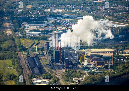 Luftaufnahme, Kokerei Prosper, Wasserdampf, Koksabschrecken, ArcelorMittal, Bottrop, Ruhrgebiet, Nordrhein-Westfalen, Deutschland, Europa, Vögel Stockfoto