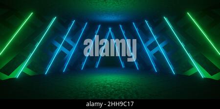 Outerspace CryptoSpace Innenraum Crypto World Reflektierende futuristische Beleuchtung mit hellen meergrünen Farben Alien-Konzept als Hintergrund verwendet 3D Rendering Stockfoto