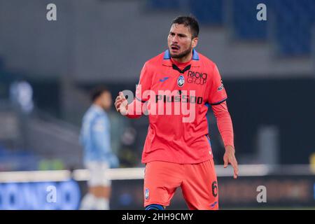 Atalanta's argentinischer Verteidiger Jose Luis Palomino gestikulieren während des Fußballspiels der Serie A zwischen SS Lazio und Atalanta im Olimpico Stadium Roma, Mittelitalien, am 22. Januar 2022. Stockfoto