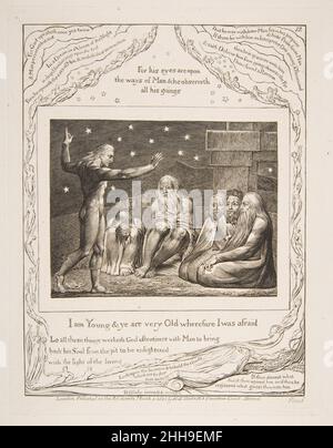 The Wrath of Elihu 1825–26 William Blake British. The Wrath of Elihu 383453 Künstler: William Blake, British, London 1757?1827 London, Verlag: Published by William Blake, British, London 1757?1827 London No. 3 Fountain Court, Strand, The Wrath of Elihu, from Illustrations of The Book of Job, 1825?26, Engraving, teller: 8 1/2 x 6 9/16 in. (21,6 x 16,7 cm) Blatt: 16 1/4 x 10 7/8 Zoll (41,3 x 27,6 cm). Das Metropolitan Museum of Art, New York. Geschenk von Edward Bement, 1917 (17.17.1?12) Stockfoto