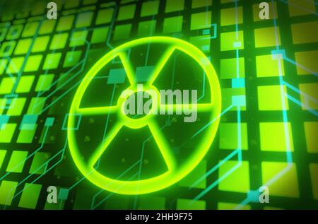 Cyber-Angriff mit nuklearem Symbol 3D Illustration Stockfoto