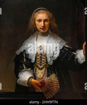 REMBRANDT VAN RIJN (1606-1669) AGATHA BAS (1611-1658) 'LADY WITH A FAN' (1641) THE QUEEN'S GALLERY BUCKINGHAM PALACE LONDON ENGLAND VEREINIGTES KÖNIGREICH Stockfoto