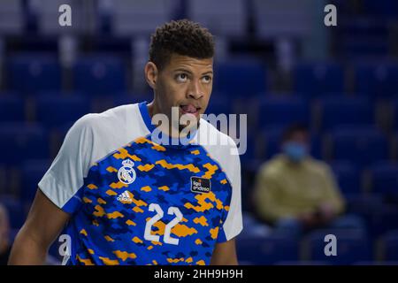 Madrid, Spanien. 23rd. Jan 2022. Während des FC Barcelona Sieges über Real Madrid 75 -85 in der Liga Endesa reguläre Saison (Tag 16) in Madrid (Spanien) im Wizink Center gefeiert. Januar 23th 2022. (Foto von Juan Carlos García Mate/Pacific Press) Quelle: Pacific Press Media Production Corp./Alamy Live News Stockfoto