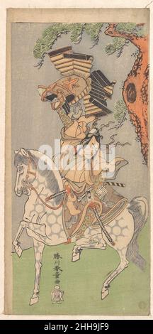 Ichikawa Danjuro V als Krieger auf einem Dapple Grey Horse montiert 1771 Katsukawa Shunshō 勝川春章 Japanisch. Ichikawa Danjuro V als Krieger auf einem Dapple Grey Horse 37151 montiert Stockfoto