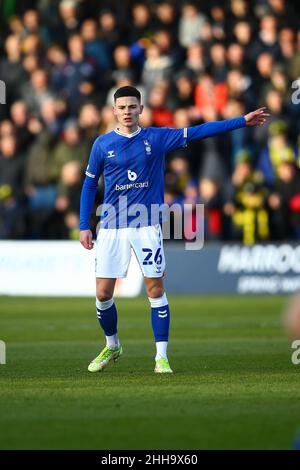 EnviroVent Stadium, Harrogate, England - 22nd. Januar 2022 Alex Hunt (26) von Oldham - während des Spiels Harrogate gegen Oldham, EFL League 2, 2021/22, im EnviroVent Stadium, Harrogate, England - 22nd. Januar 2022 Credit: Arthur Haigh/WhiteRoseFotos/Alamy Live News Stockfoto