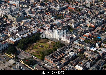 Die Ansicht des französischen Viertels von New Orleans aus einem Hubschrauber, 10th. Januar 2022 Stockfoto