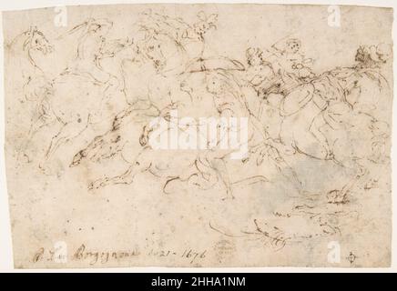 Kavallerie-Engagement (recto); Konzert der Engel (verso) 1624–63 zugeschrieben Francesco Allegrini Italienisch. Kavallerie-Engagement (recto); Konzert der Engel (verso) 338067 Stockfoto