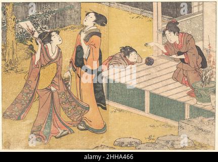 Neujahrsspiele, aus dem gedruckten Buch Blumen der vier Jahreszeiten (Shiki no hana) 1801 Kitagawa Utamaro Japanisch. Neujahrsspiele, aus dem gedruckten Buch Blumen der vier Jahreszeiten (Shiki no hana) 37311 Stockfoto