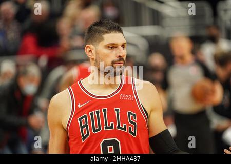 Orlando, Florida, USA, 23. Januar 2022, Chicago Bulls Center Nikola Vucevic #9 im Amway Center. (Foto: Marty Jean-Louis) Quelle: Marty Jean-Louis/Alamy Live News Stockfoto