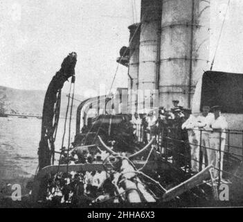 SMS DRESDEN in Valparaiso, Chile, 13. November 1914. Blickrichtung Backbord Richtung Bug. Stockfoto