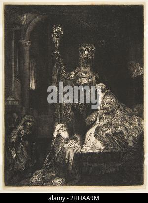 Die Darstellung im Tempel in der dunklen Manier ca. 1654 Rembrandt (Rembrandt van Rijn) Niederländisch. Die Darstellung im Tempel auf dunkle Weise 360067 Stockfoto