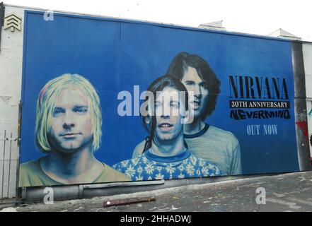 Los Angeles, California, USA 17th January 2022 Ein allgemeiner Blick auf die Atmosphäre von Nirvana Nevermind 30th Anniversary Street Art Mural am 17. Januar 2022 in Los Angeles, Kalifornien, USA. Foto von Barry King/Alamy Stockfoto Stockfoto