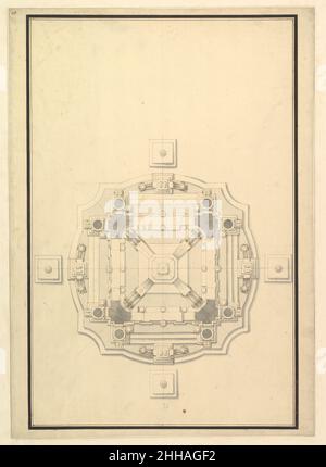 Grundplan für eine Catafalque 1696–1756 Workshop von Giuseppe Galli Bibiena Italienisch. Grundplan für eine Catafalque 344382 Stockfoto