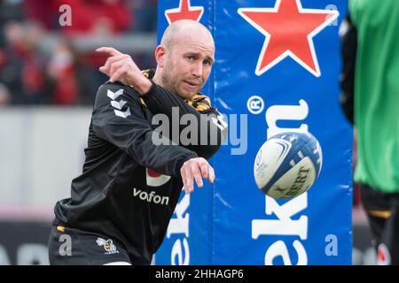 Limerick, Irland. 24th Januar 2022. Dan ROBSON von Wespen während des Heineken Champions Cup, Runde 4, Pool B Spiel zwischen Munster Rugby und Wespen im Thomond Park in Limerick, Irland am 23. Januar 2022 (Foto von Andrew SURMA/ Credit: SIPA USA/Alamy Live News Stockfoto