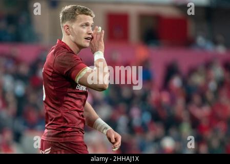 Limerick, Irland. 24th Januar 2022. Mike HALEY von Munster während des Heineken Champions Cup, Runde 4, Pool B Spiel zwischen Munster Rugby und Wespen im Thomond Park in Limerick, Irland am 23. Januar 2022 (Foto von Andrew SURMA/ Credit: SIPA USA/Alamy Live News Stockfoto